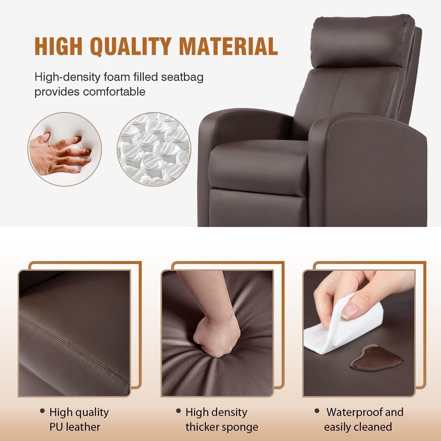 Brown Leather Recliner Chair For Living Room Home Theater-4