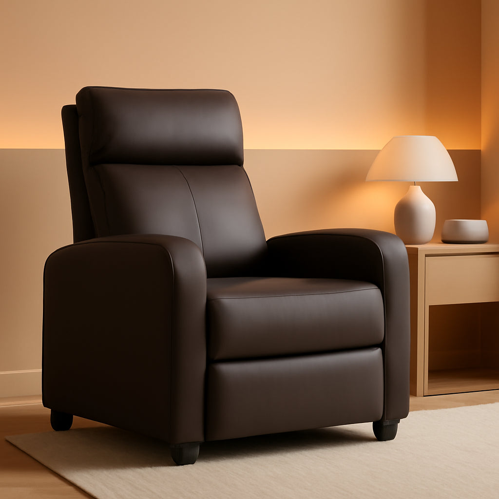 Brown Leather Recliner Chair For Living Room Home Theater-0
