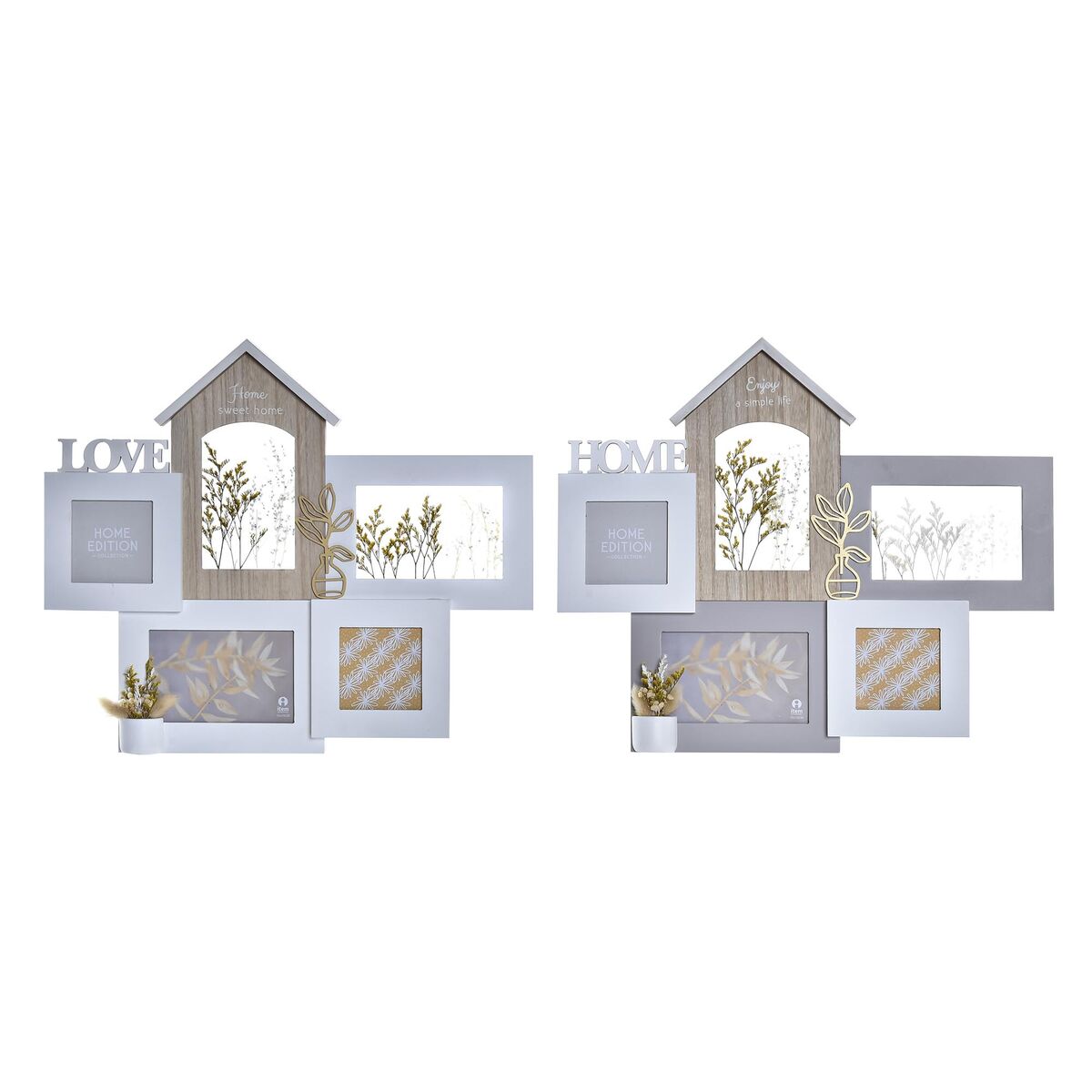 Photo frame DKD Home Decor Love Home Wood Flower Natural (46 x 3 x 39 cm) (2 Units)
