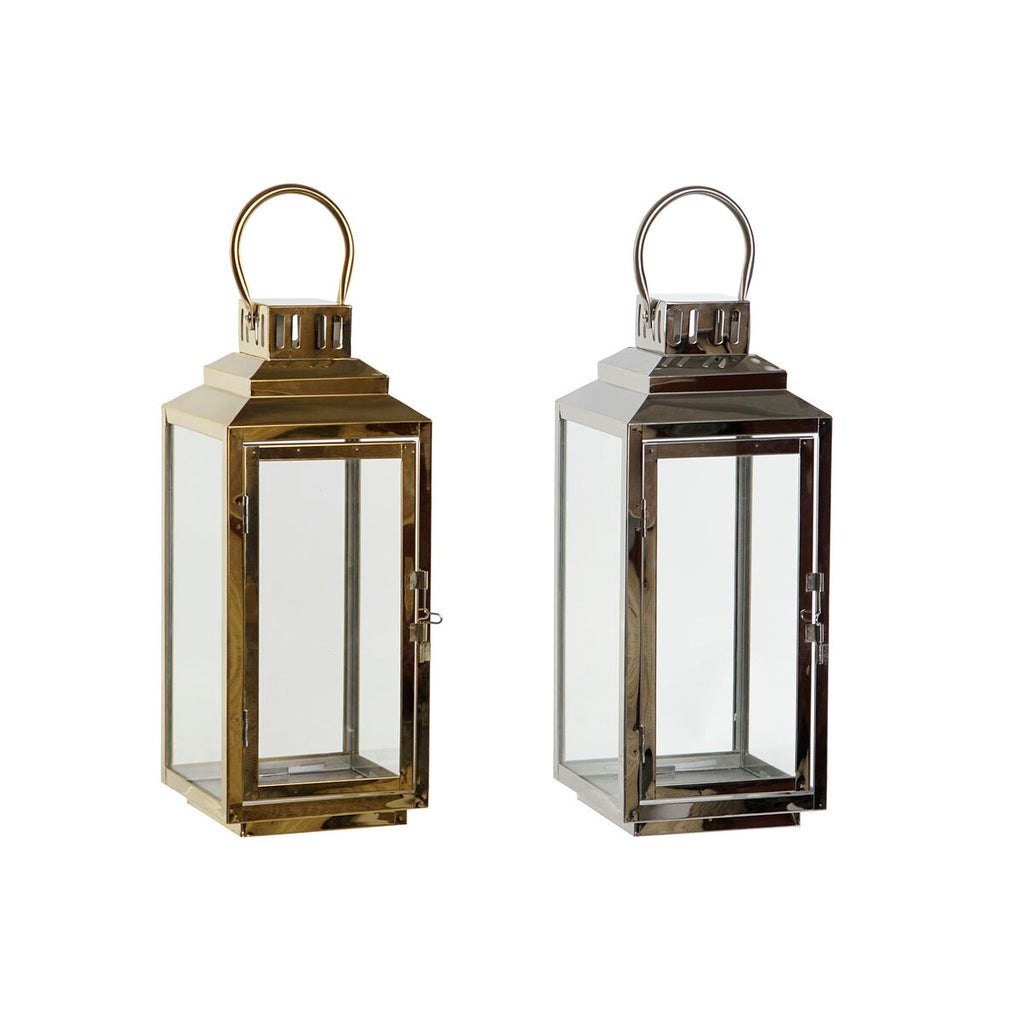 Lantern DKD Home Decor Golden Silver Aluminium Crystal 14 x 14 x 35 cm (2 Units)
