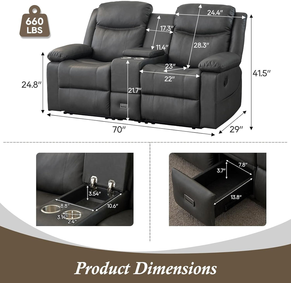 Grey Double Reclining Loveseat For Living Room Home Theater-1