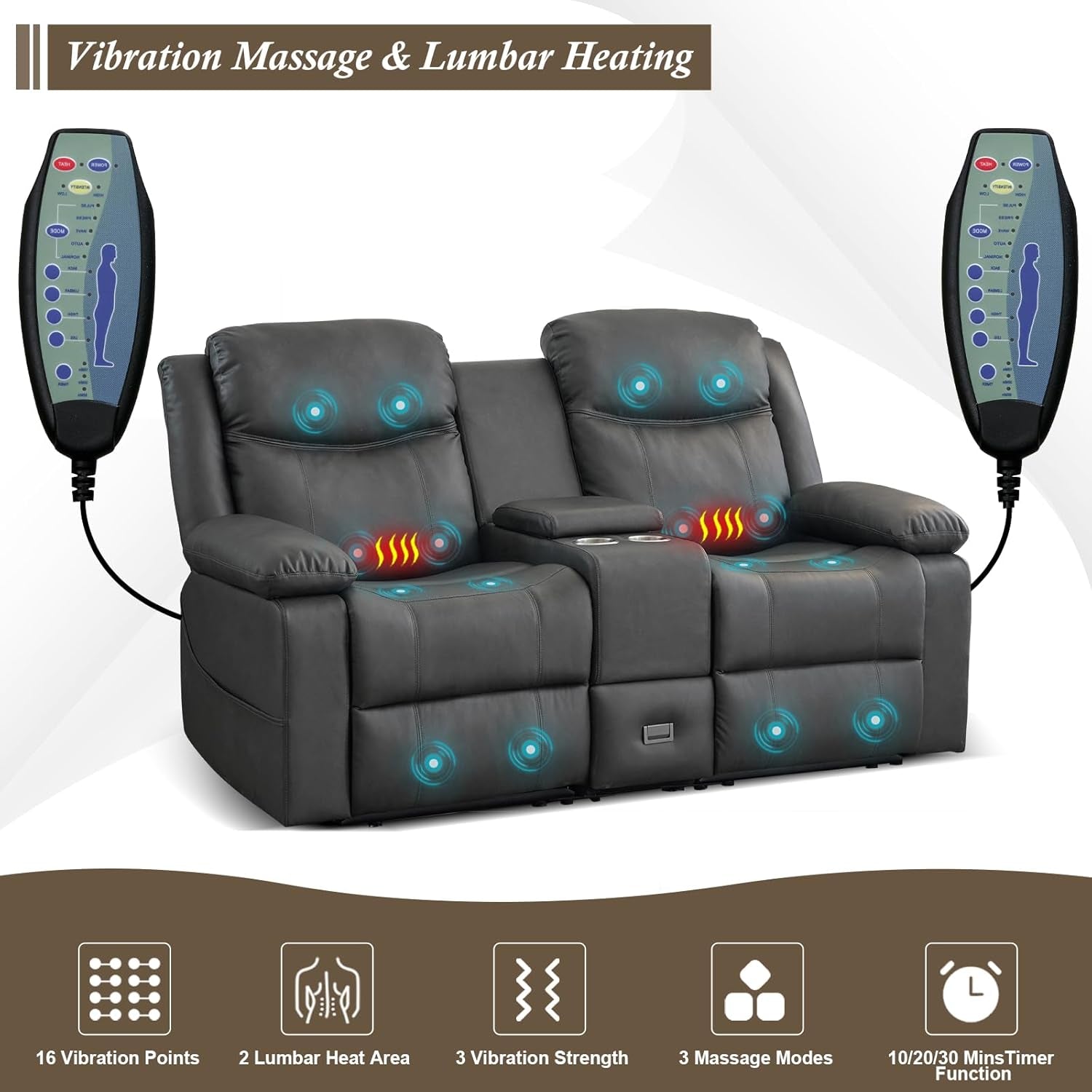 Grey Double Reclining Loveseat For Living Room Home Theater-3